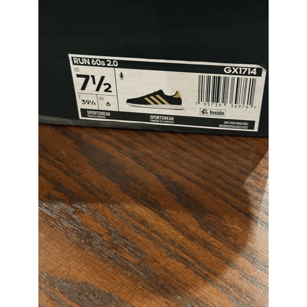 Adidas Run 60s 2.0 sneakers in black and gold Women's 7.5 NWB! Comfy And Stylish - Picture 5 of 5